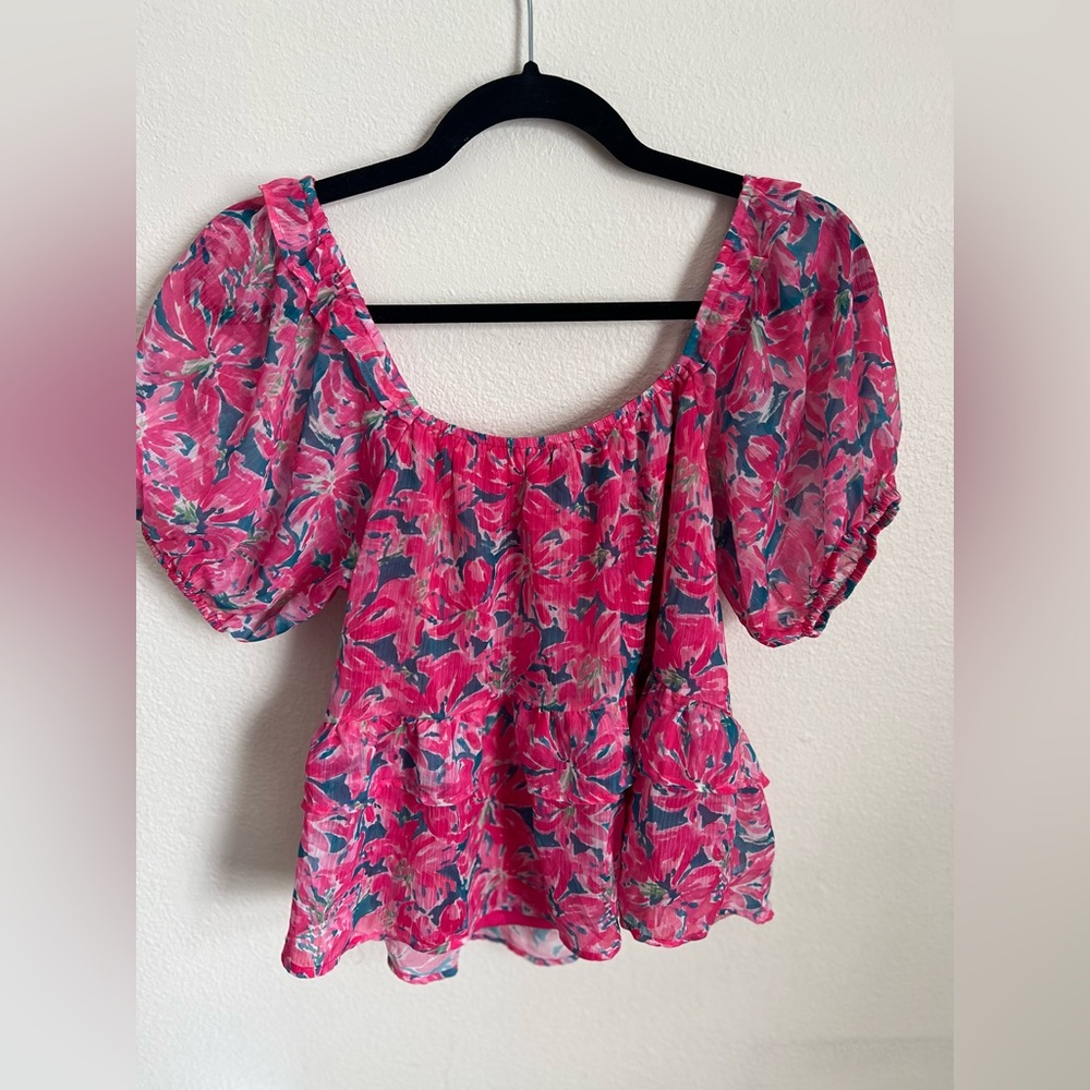 Chic Pink and Blue Blouse Top